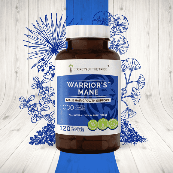 Secrets of the Tribe Warrior's Mane Capsules Dietary Supplement, Natural Herb Blend, Made from Brahmi, Red Sage, Saw Palmetto, Fo-Ti Root, Gotu Kola, Ginkgo 120 Count
