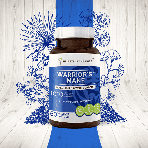 Secrets of the Tribe Warrior's Mane Capsules Dietary Supplement, Natural Herb Blend, Made from Brahmi, Red Sage, Saw Palmetto, Fo-Ti Root, Gotu Kola, Ginkgo 60 Count
