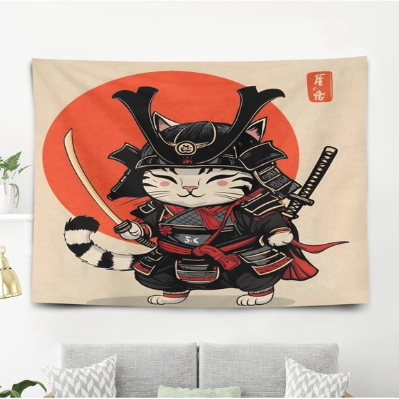 Warriors Cats Pattern Wall Hanging 50*60 Inches High-Quality Peach Skin Velvet Material Classic And Charming