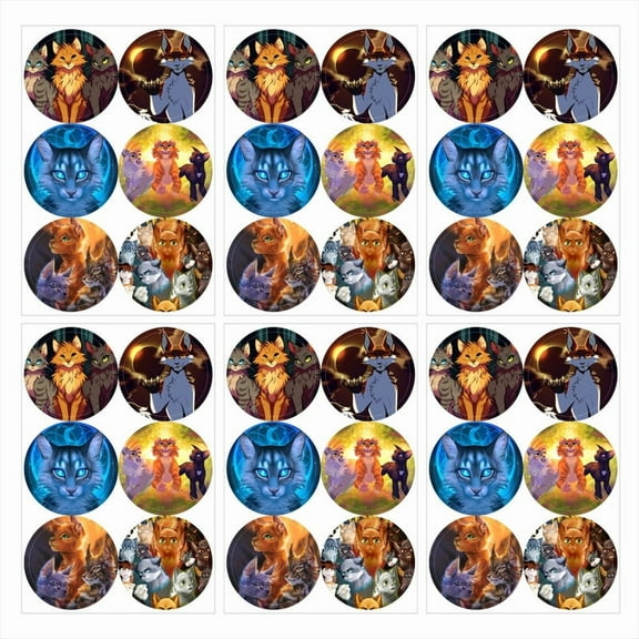 Warriors Cats Stickers Party Favors Labels Birthday Thank You Themed Round Circle Baby Shower 60pcs