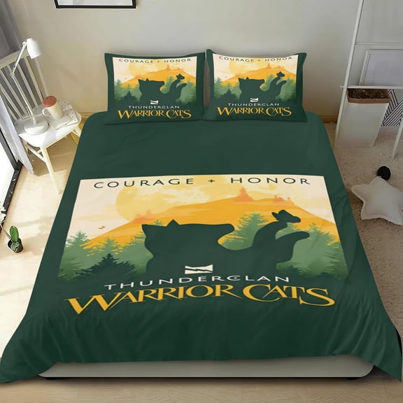 Warriors Cats cotton sheet set, three pieces, soft on skin, distinctive design, durable stitching, great gifts for family, friends, fans, 36x75 in (90*190 cm; Twin XL).