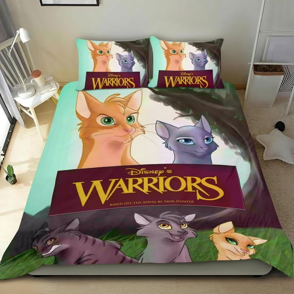 Warriors Cats-themed Bed Sheet Set Three Piece Set Comfortable And Skin Friendly Unique Design Home Decor Gifts For Family Friends fans54''x79''135cm*200cm