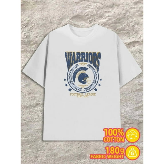 Warriors Football men 180G 100% Cotton white Retro Unisex Shirt Graphic Tee tshirts Fashion Unisex Shirt Graphic tshirts Unique Design Unisex Shirt Graphic Tee tshirts