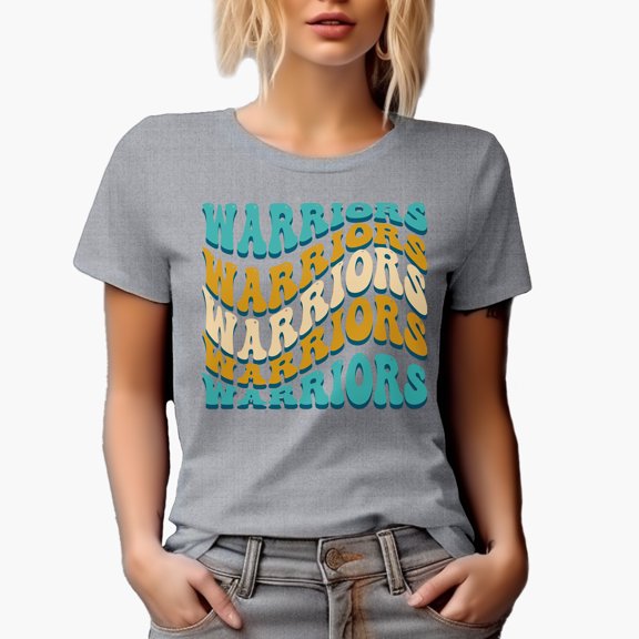 Warriors, Groovy Retro Wavy Text Merch Gift, Heather Grey T-Shirt, Medium