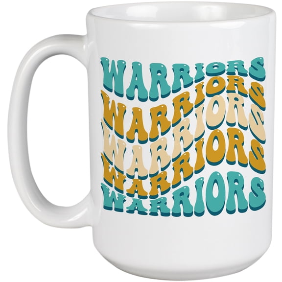 Warriors, Groovy Retro Wavy Text Merch Gift, White 15oz Ceramic Mug
