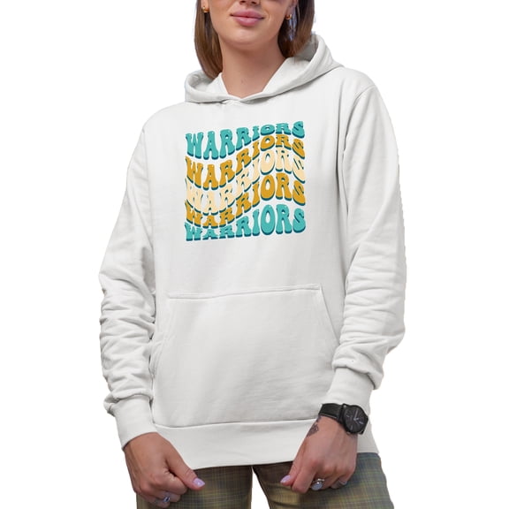 Warriors, Groovy Retro Wavy Text Merch Gift, White Hooded Sweatshirt or Hoodie, XL