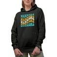 thumbnail image 1 of Warriors, Team Name, Groovy Retro Wavy Text Merch Gift, Black Hooded Sweatshirt or Hoodie, Large, 1 of 5