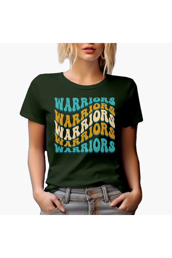 Warriors, Team Name, Groovy Retro Wavy Text Merch Gift, Military Green T-Shirt, Large