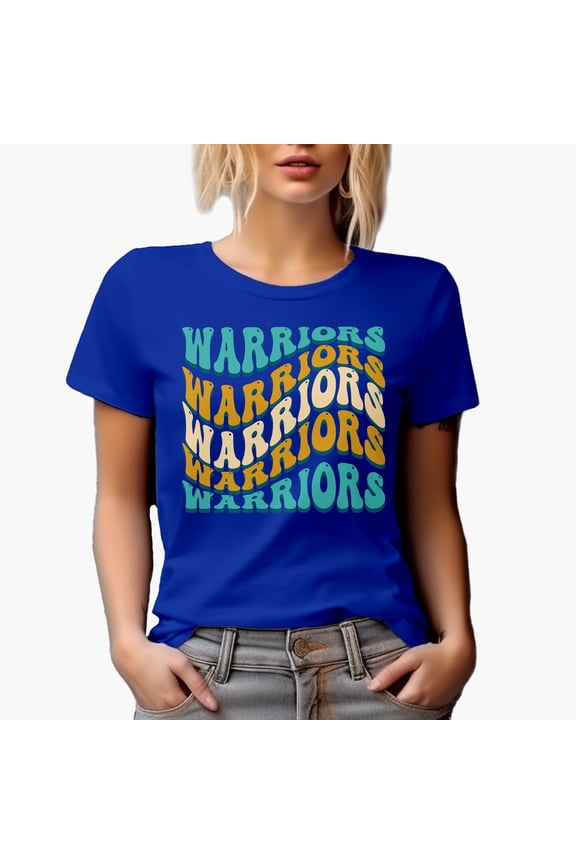 Warriors, Team Name, Groovy Retro Wavy Text Merch Gift, Royal Blue T-Shirt, Small
