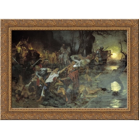 Warriors in the Battle of Silistria 24x18 Gold Ornate Wood Framed Canvas Art by Henryk Siemiradzki