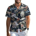 thumbnail image 1 of Wars Movie Hawaiian Shirt, Space Button Short Sleeve Top, Warship Themed Black Tropical Aloha Shirts, 1 of 2