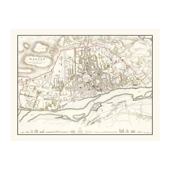 Warsaw Art, 1831 Vintage Map of Warsaw Poland History Wall Decor Gift, Old Warsaw Map - 24" x 18" Unframed Print