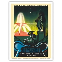 Warsaw Poland - Saxon Palace Gardens Fountain - Vintage Travel Poster by Tadeusz Gronowski c.1936 - Master Art Print (Unframed) 9in x 12in