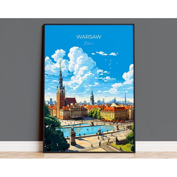 Warsaw Travel Print, Travel Poster of Warsaw, Poland Poster, Warsaw Art Gift, Poland Art Lovers Travel Gift, 24x36 UNFRAMED