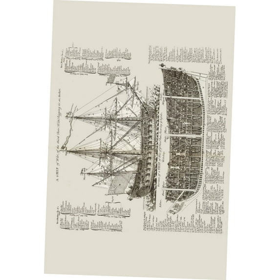 Warship 18Th Century Art Diagram Cutaway Metal Print 12x16 12x16 Square Adults AB Posters