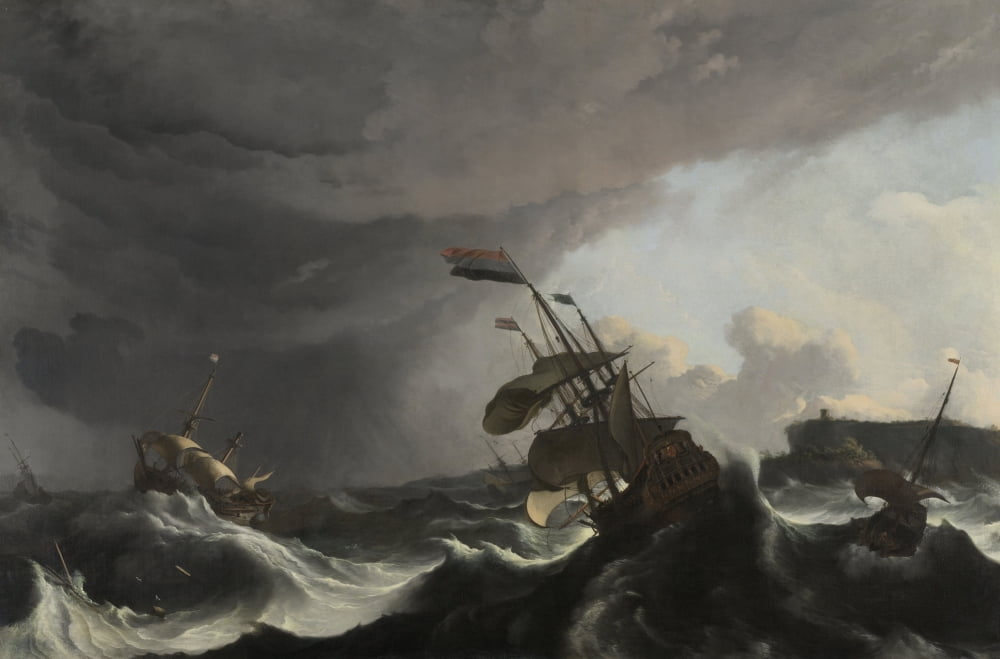 Warships In A Heavy Storm Canvas Art - (24 x 18)