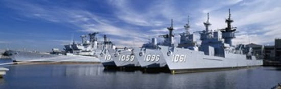Warships at a naval base Philadelphia Philadelphia County Pennsylvania USA Canvas Art - Panoramic Images (36 x 12)