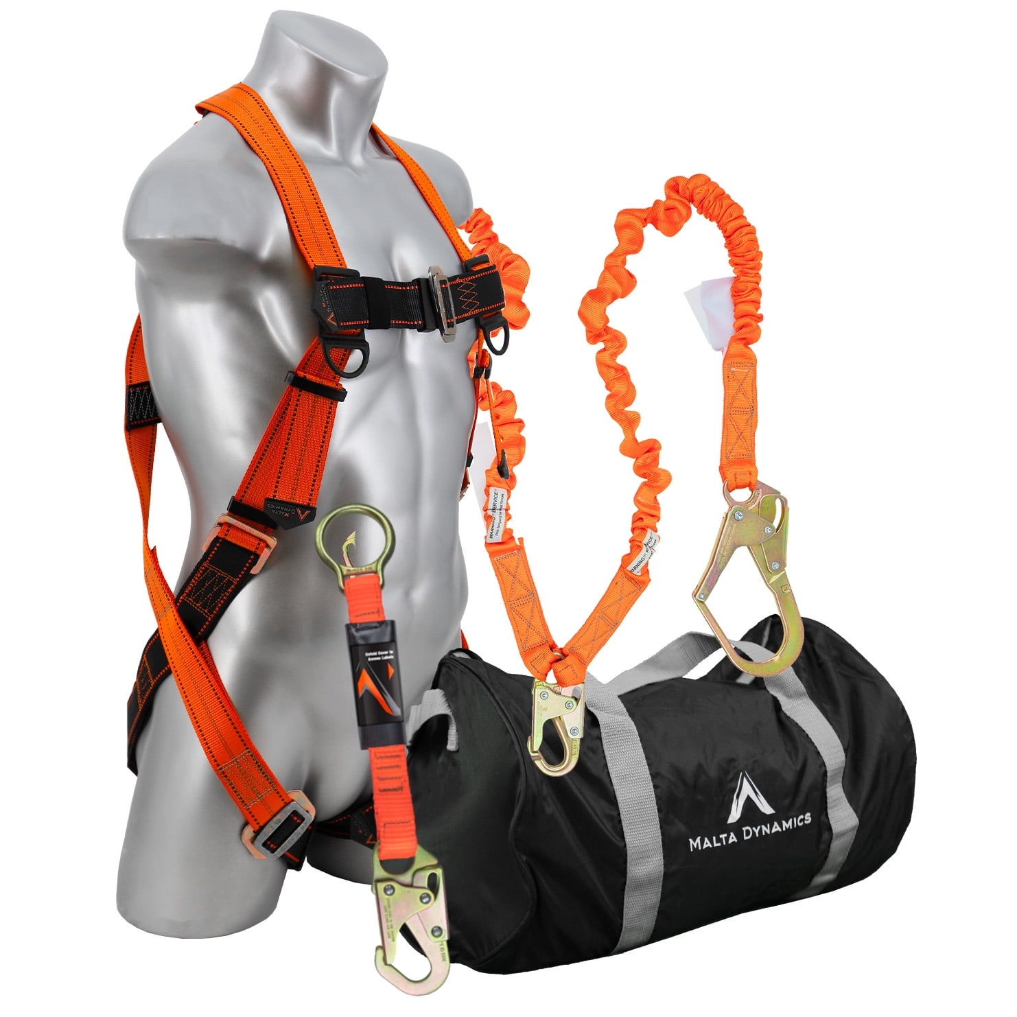 Warthog Pass Thru Safety Harness Fall Protection Kit with 6' Double Leg Stretch Lanyard