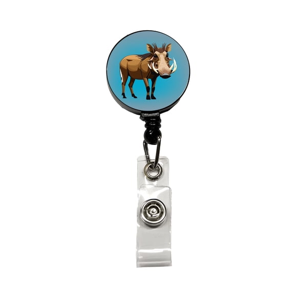 Warthog Pig Standing Retractable Reel ID Badge Key Card Name Tag Holder with Clip