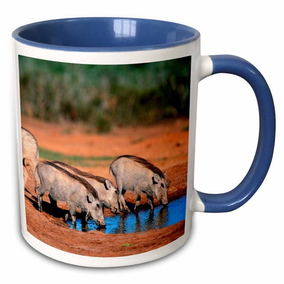 Warthogs at waterhole, Addo Elephant NP, Eastern Cape, South Africa. 15oz Two-Tone Blue Mug mug-209072-11