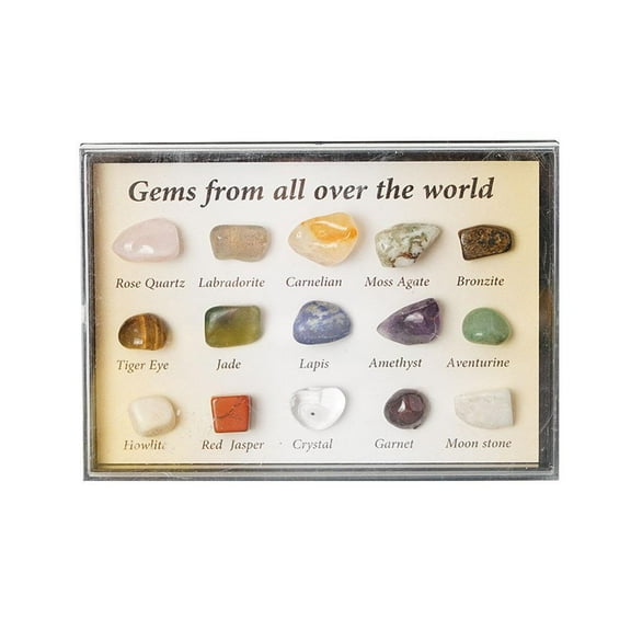 Wartleves Mineral Rock Variety Tumbled Stone 15pcs Healing Crystal Mini Energy Meteorite Gemstone Collection with Box