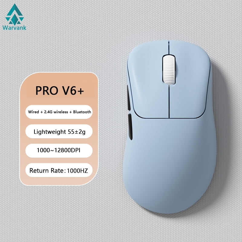 Warvank V6 PRO 55g Lightweight Bluetooth Wireless Gaming Mouse 12800DPI 3 Mode Connection 1K ROR for Gaming Home Office PS