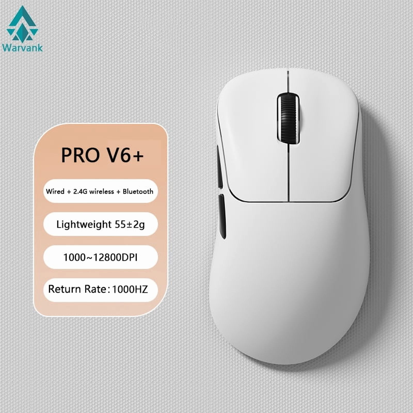 Warvank V6 PRO 55g Lightweight Bluetooth Wireless Gaming Mouse 12800DPI 3 Mode Connection 1K ROR for Gaming Home Office PS