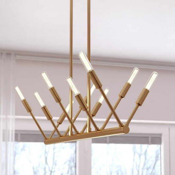 Warwick 10L Brass Contemporary Linear Chandelier Island Pendant Light Fixture