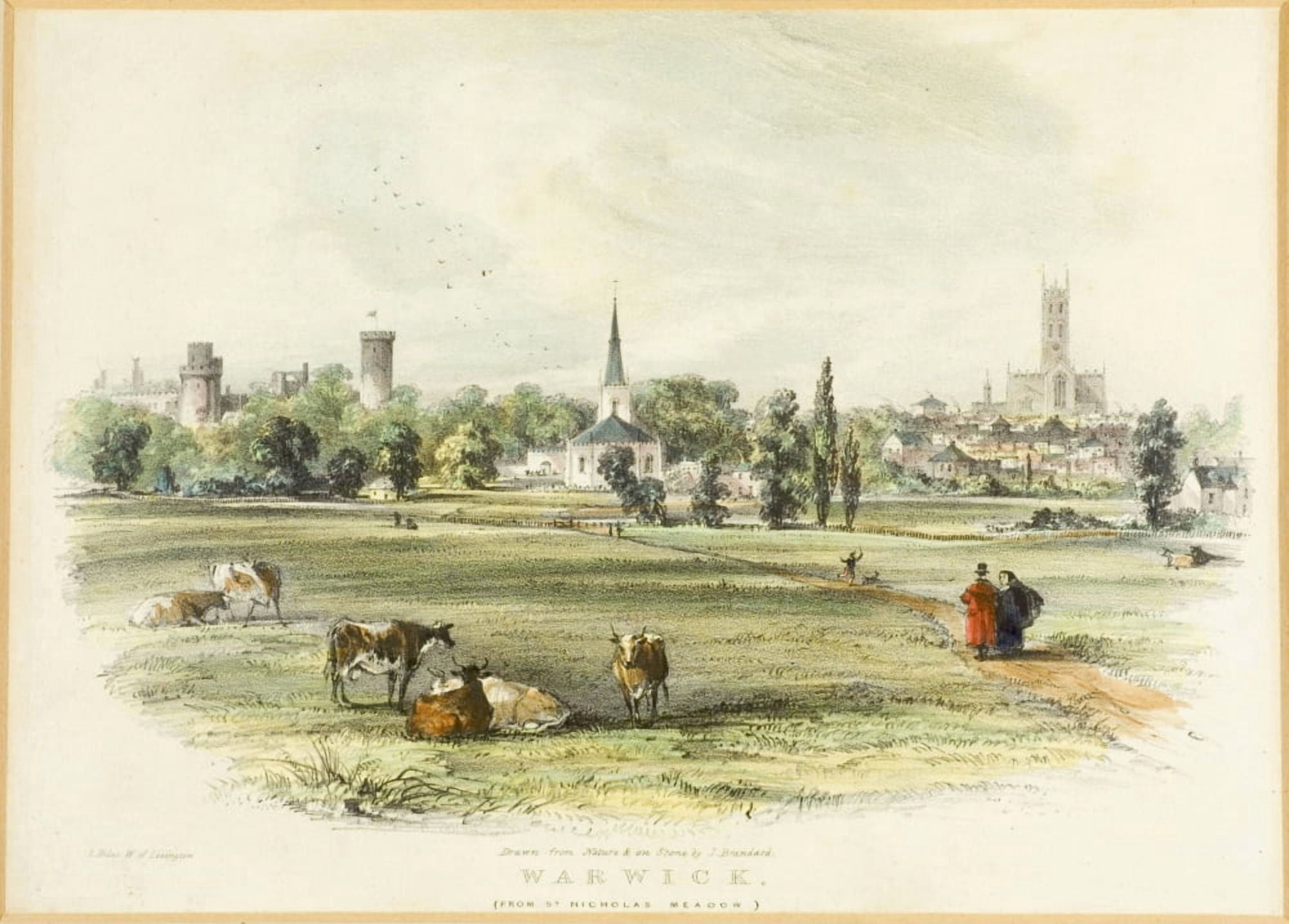 Warwick(From St Nicholas Meadow) 2 Miles West Of Leamington England 19Th Century Print Drawn From Nature And On Stone By J Brandard Canvas Art - Ken Welsh Design Pics (17 x 12)