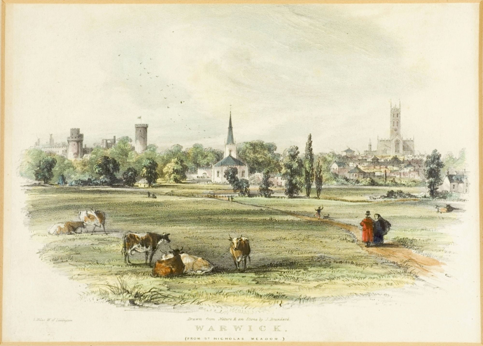 Warwick(From St Nicholas Meadow) 2 Miles West Of Leamington England 19Th Century Print Drawn From Nature And On Stone By J Brandard Canvas Art - Ken Welsh Design Pics (34 x 24)