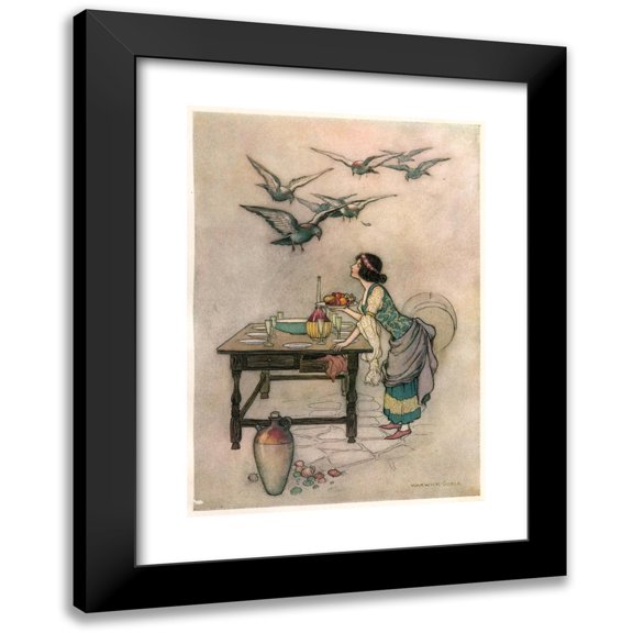 Warwick Goble 11x14 Black Modern Framed Museum Art Print Titled - Cianna and Her Brothers (1911)