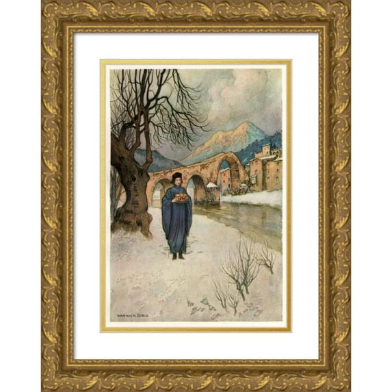 Warwick Goble 11x14 Gold Ornate Wood Frame and Double Matted Museum Art Print Titled - Lise, in the Snow, with the Casket (1911)