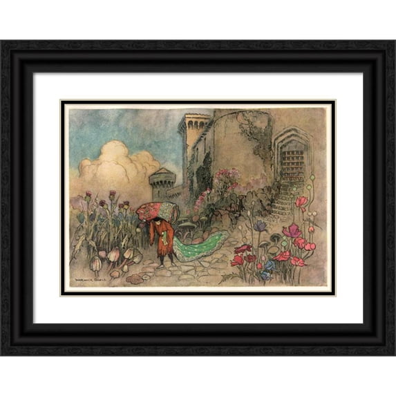 Warwick Goble 14x11 Black Ornate Wood Framed Double Matted Museum Art Print Titled: Corvetto Escaping with the Ogre's Tapestry (1911)