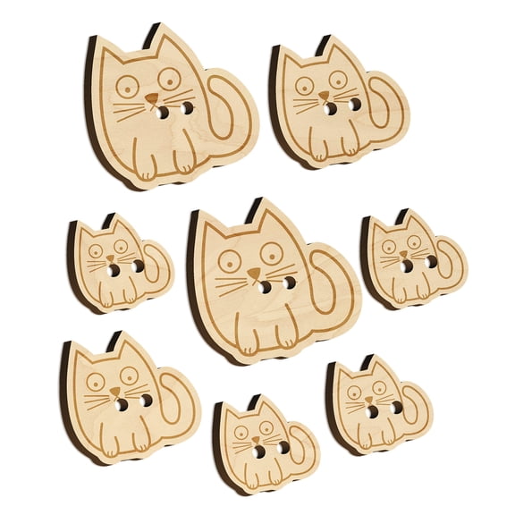 Wary Kitty Cat Wood Buttons for Crochet Knitting Sewing DIY Craft - Various Sizes (8pcs)