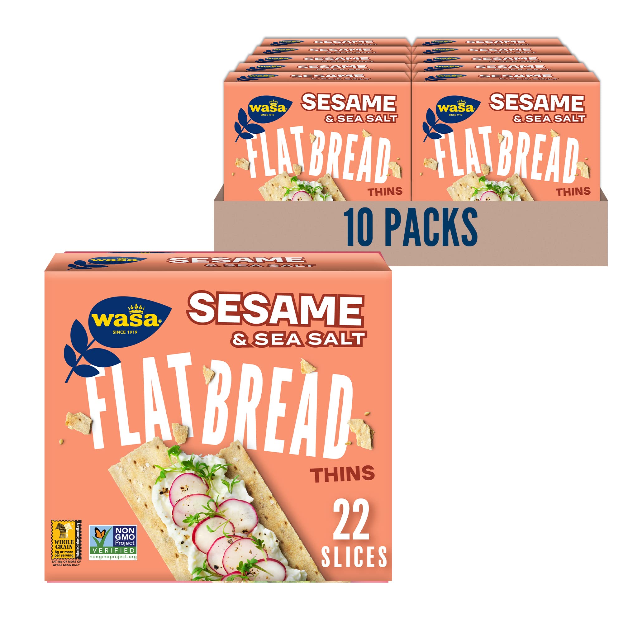 Wasa Flatbread Thins, Sesame and Sea Salt, 6.7 Ounce (Pack of 10