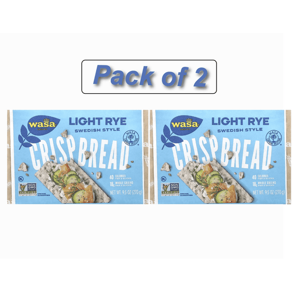 Wasa Flatbread, Whole Grain Crispbread, Light Rye, 9.5 oz (Pack of 2)