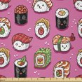 thumbnail image 1 of Wasabi Fabric by The Yard, Continuous Happy Kawaii Style of Japanese Sushi with Smiling Faces, Stretch Knit Fabric for Clothing Sewing and Arts Crafts, 1 Yard, Pink Black, by Ambesonne, 1 of 1