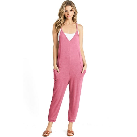 Wasabi & Mint Women's Comfy Lounge Cropped Jumpsuit (Berry, Small)