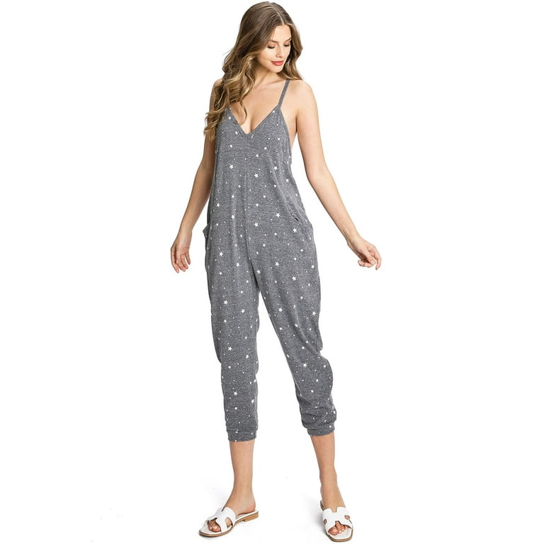 Wasabi Mint Women s Soft Lounge Cropped Jumpsuit Star Charcoal