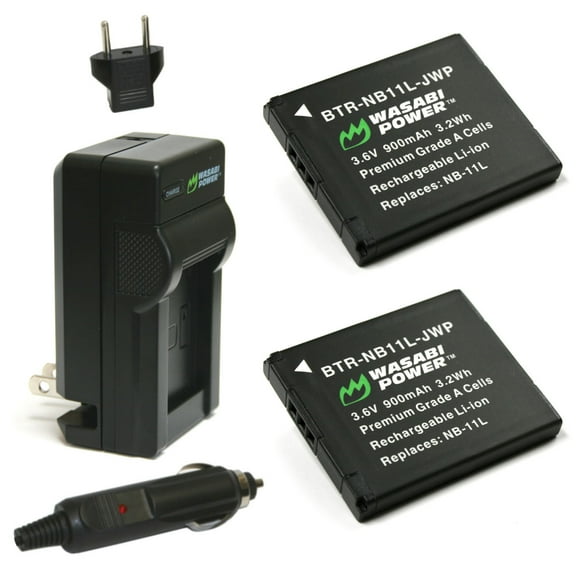 Wasabi Power Battery (2-Pack) and Charger for Canon NB-11L for ELPH Series