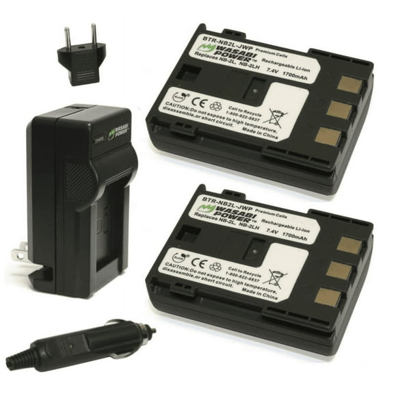 Wasabi Power Battery (2-Pack) and Charger for Canon NB-2L, NB-2LH, BP-2L5, BP-2LH