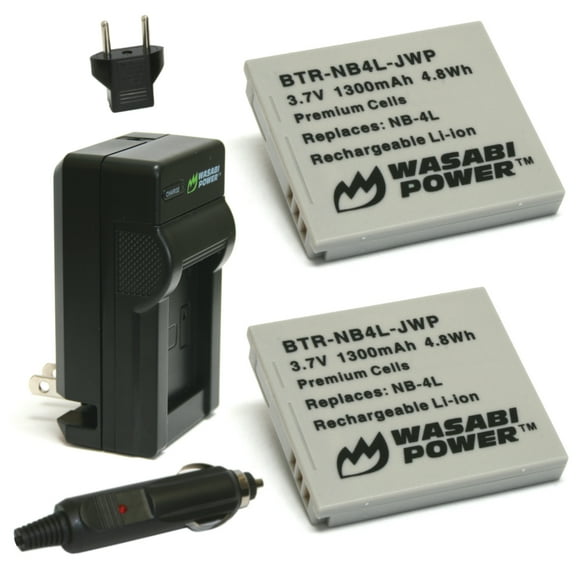 Wasabi Power Battery (2-Pack) and Charger for Canon NB-4L