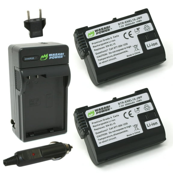 Wasabi Power Battery (2-Pack) and Charger for Nikon EN-EL15, EN-EL15a, EN-EL15b, EN-EL15c