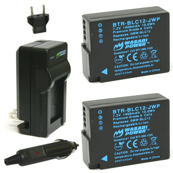 Wasabi Power Battery (2-Pack) and Charger for Panasonic DMW-BLC12