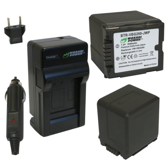 Wasabi Power Battery (2-Pack) and Charger for Panasonic VW-VBG260