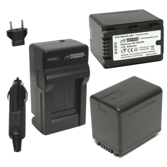 Wasabi Power Battery (2-Pack) and Charger for Panasonic VW-VBK360