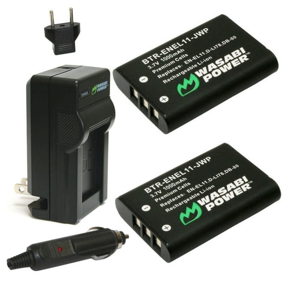 Wasabi Power Battery (2-Pack) and Charger for Sanyo DB-L70, DB-L70AU