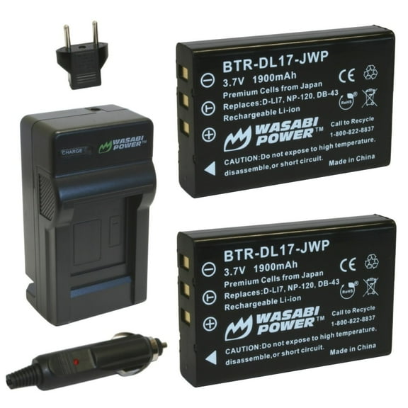Wasabi Power Battery (2-Pack) and Charger for Toshiba PX1657, PA3791U and Toshiba Camileo H30, H31, X100