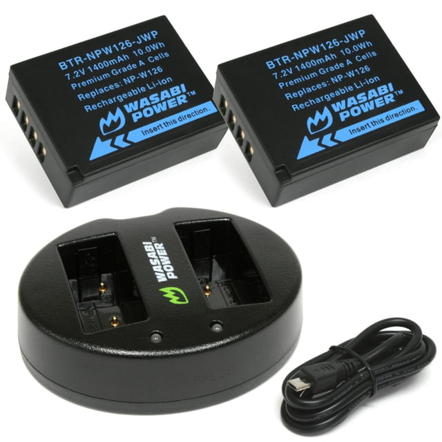 Wasabi Power 2-Pack Battery & Dual Charger For Fujifilm NP-W126, NP-W126S