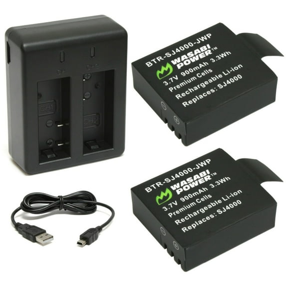 Wasabi Power Battery (2-Pack) and Dual Charger for SJCAM SJ4000, SJ5000 and 1080P, 4K Action Cameras